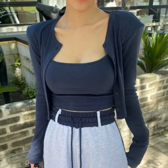 

Модный однотонный комплект-кардиган для женщин: новинка весенней коллекции, универсальный базовый стиль, женская одежда Dongda Gate