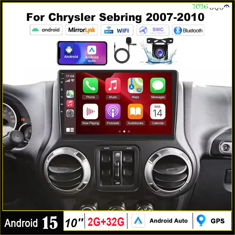 

2+32G Android 15 10inch Car Stereo for Chrysler Sebring 2007-2010 for Dodge Journey 2009-2010 Fit for Carplay Android Auto