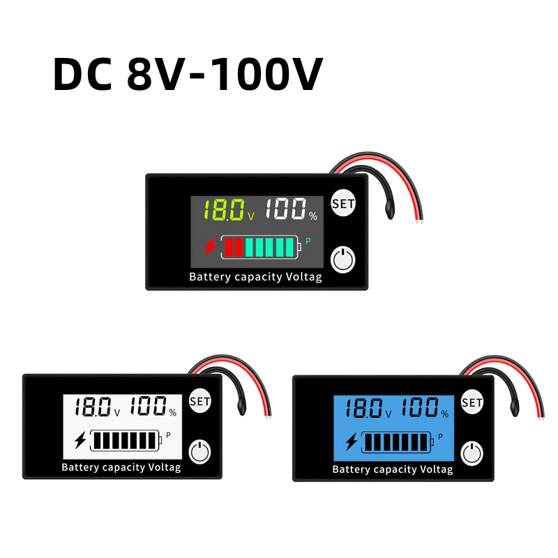 DC 8V-100V Battery  Capacity Indicator 12V 24V 48V Lead Acid Lithium LiFePO4 Voltage Gauge Tester With Temperature Alarm