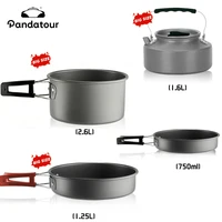 Pandatour-vajilla de aluminio para acampar, vajilla de viaje al aire libre, ollas antiadherentes, cocina de turismo plegable surtida, equipo de utensilios de cocina