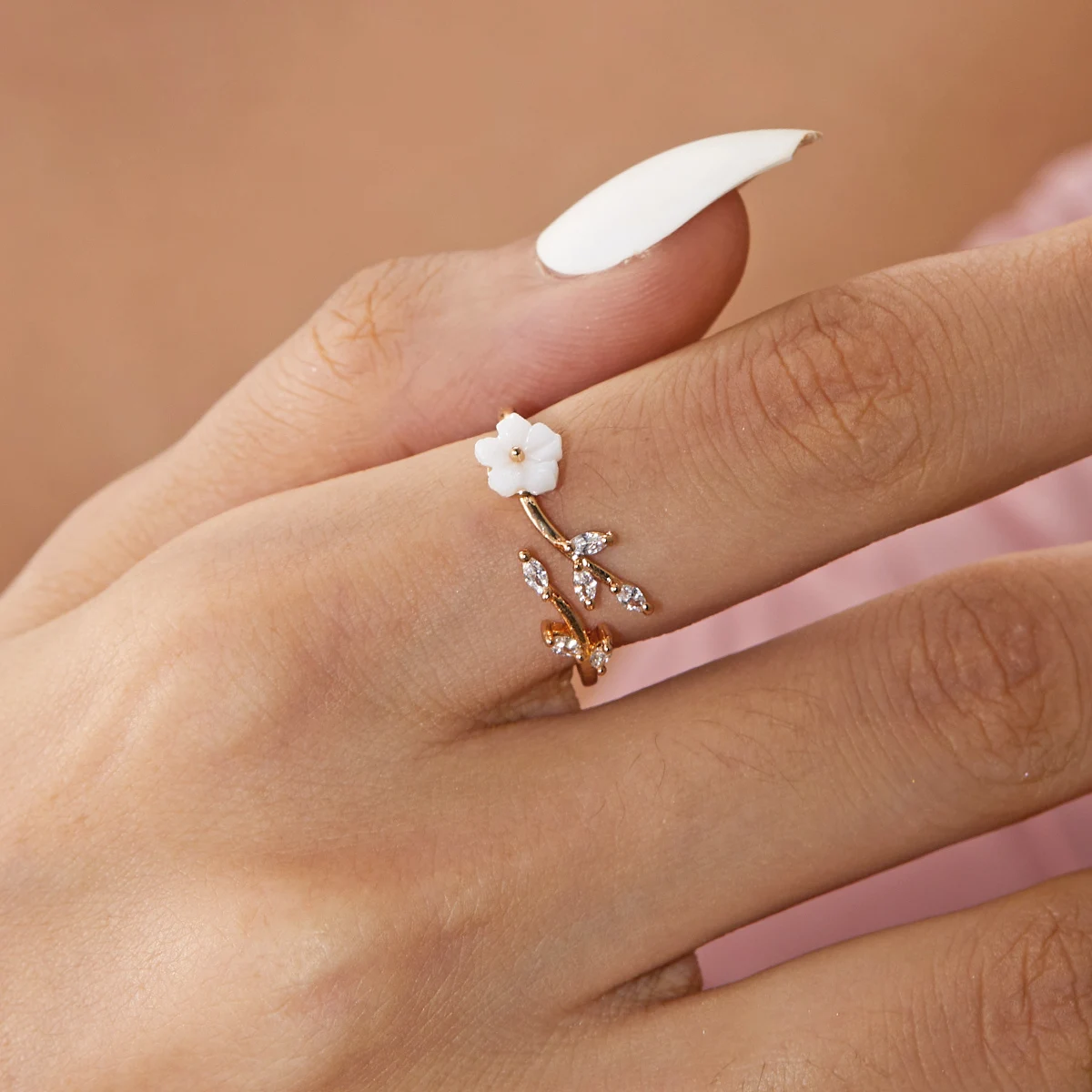 Zarte Kristall-Zirkon-Ringe für Frauen, süße Blume, Blatt, Schmetterling, verstellbare offene Ringe, Hochzeit, Verlobung, Schmuck, Geschenk – Detail 4