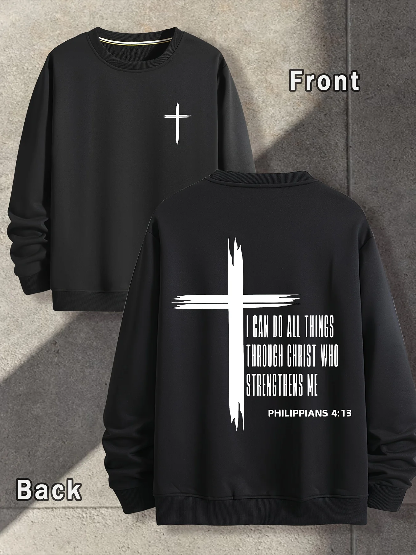 

Inspirational Cross & Bible Verse Print Hoodie - Soft Polyester, Long Sleeve, Round Neck - Perfect for Outdoor & Casual Wear