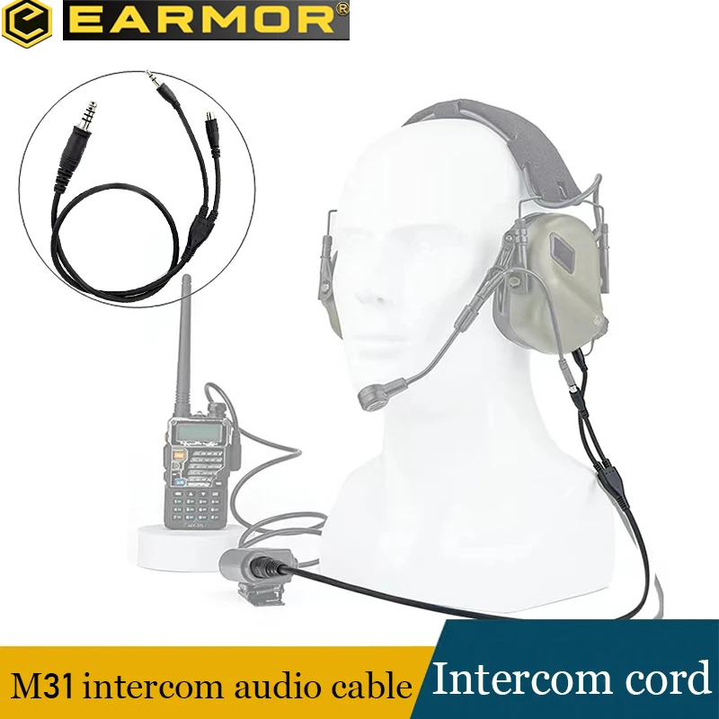 

EARMOR-M31 Tactical Headset Microphone Kit, Audio Cable, Radio, Communication, Intercom