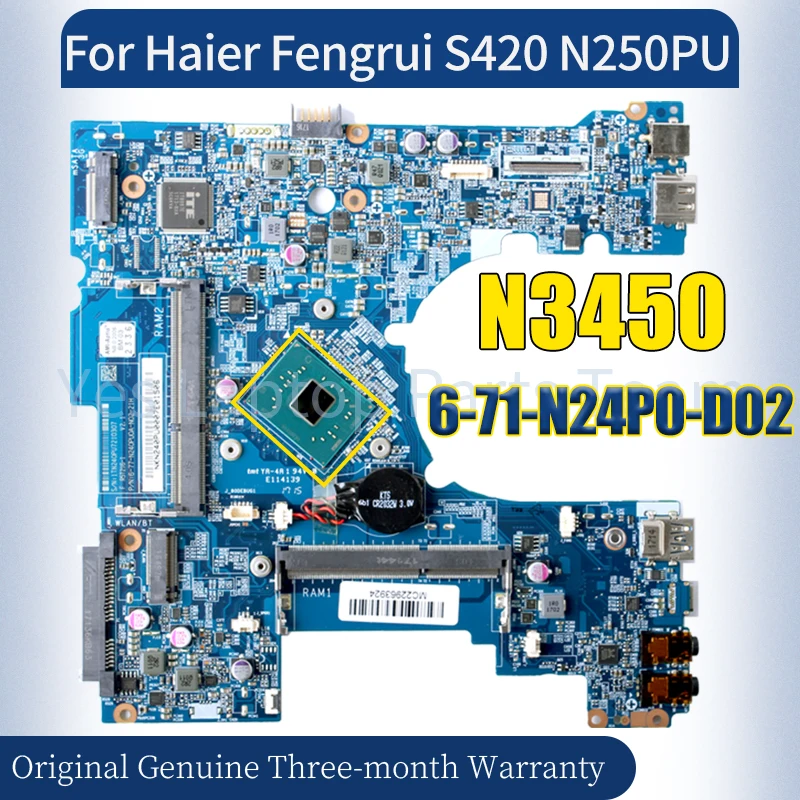 6-71-N24P0-D02 For HASEE Haier Fengrui S420 N250PU Laptop Mainboard SR2Z6 N3450 6-77-N250PU0A-N02-22H Notebook Motherboard