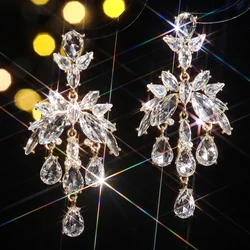 Fashion exaggerated geometric colored diamonds long earrings court style personalized retro floral earrings female