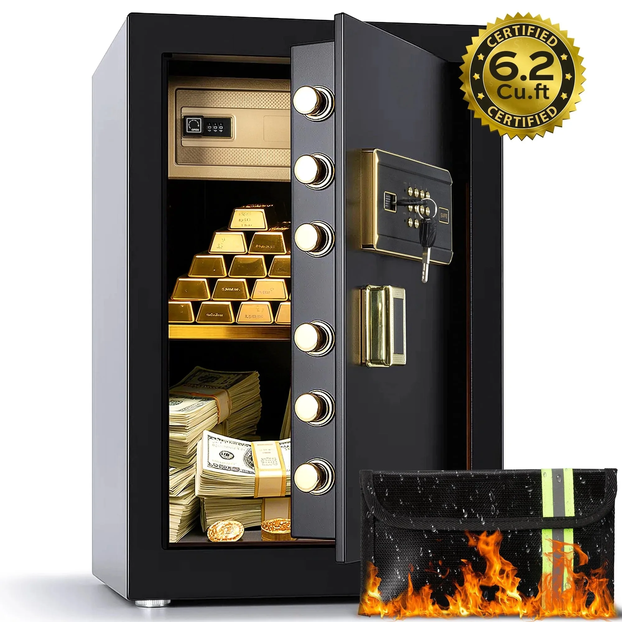 Deli 6.2 Cu ft Large Safe Box Electronic Keypad with Fireproof Bag Dual Alarm Lockable Inner Cabinet for Home Hotel