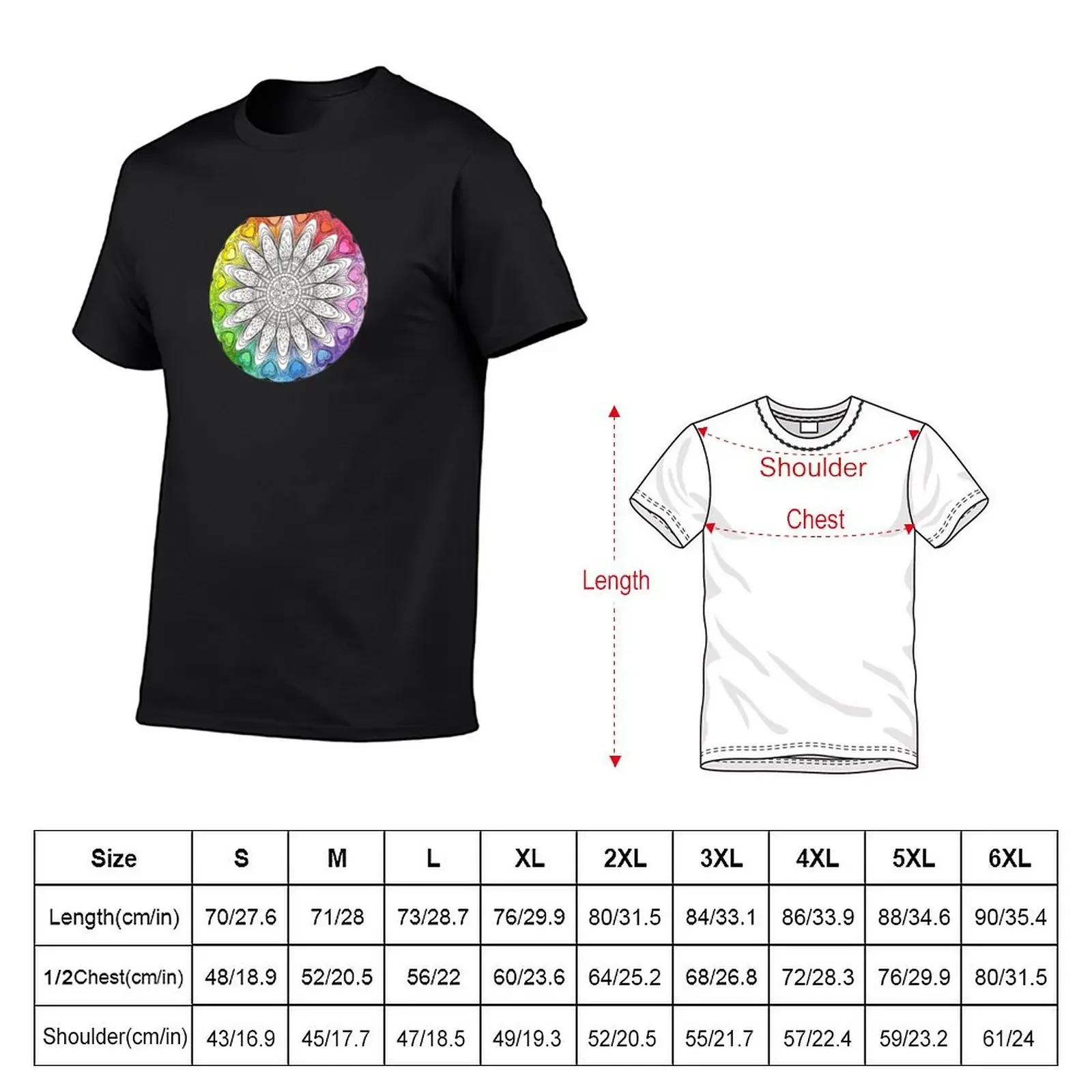 T-shirt Mandala coloré arc-en-ciel pour hommes, design dessiné à la main, impression animale pour garçons, grande taille, vêtements pour hommes