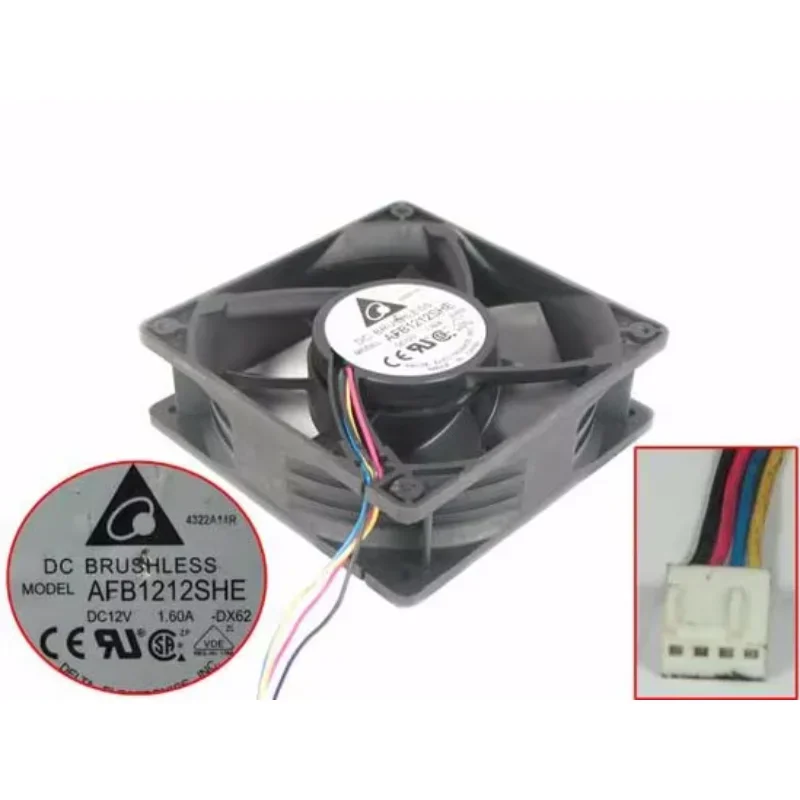 Delta Electronics AFB1212SHE DX62 DC 12V 1.60A 120x120x38mm 4-Wire Server Cooling Fan