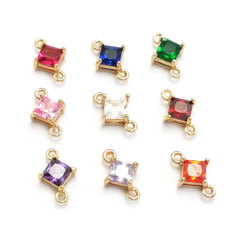 10PCS 10x6.5MM High Quality Champagne Gold Color Brass and Zircon 2 Holes Square Connect Charms Pendants Jewelry Making Supplies