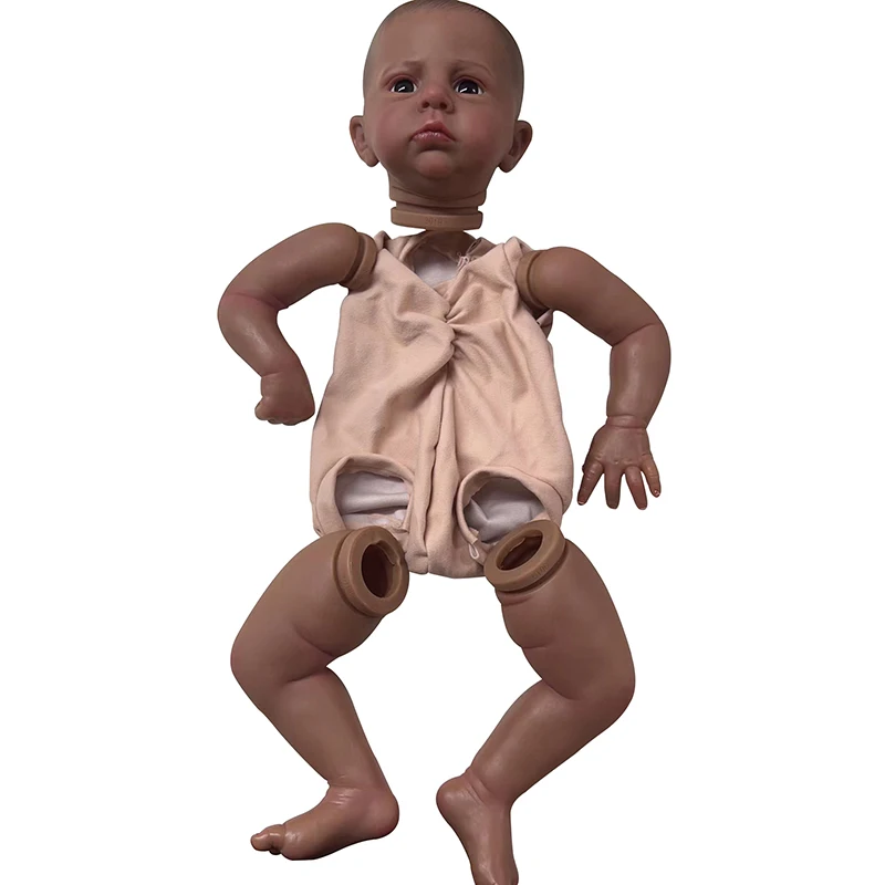 

24 Inches Painted Doll Parts DIY Reborn Kit Dark Skin Baby Cameron with Cloth Body and Eyes