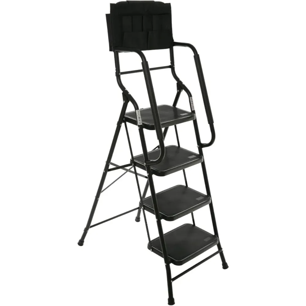 

4 Step Ladder with Handrails 500 lb Capacity Step Stool Folding Portable Ladders for Home Kitchen Steel Frame with Non-Slip