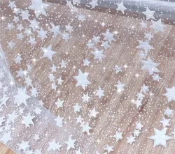 Bronzing and Silver Spray Shiny Star Lace Fabric, Mesh Dress, Wedding Dress Fabric, Bubble RS3780