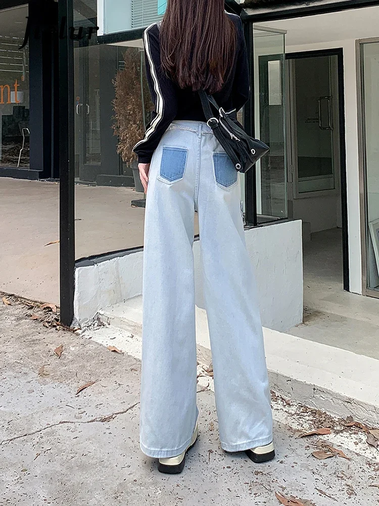 jielur Fashion Street Straight Leg Jeans female Autumn New Simple Basic women Jeans Light Blue High Waist Slim chic Pants female