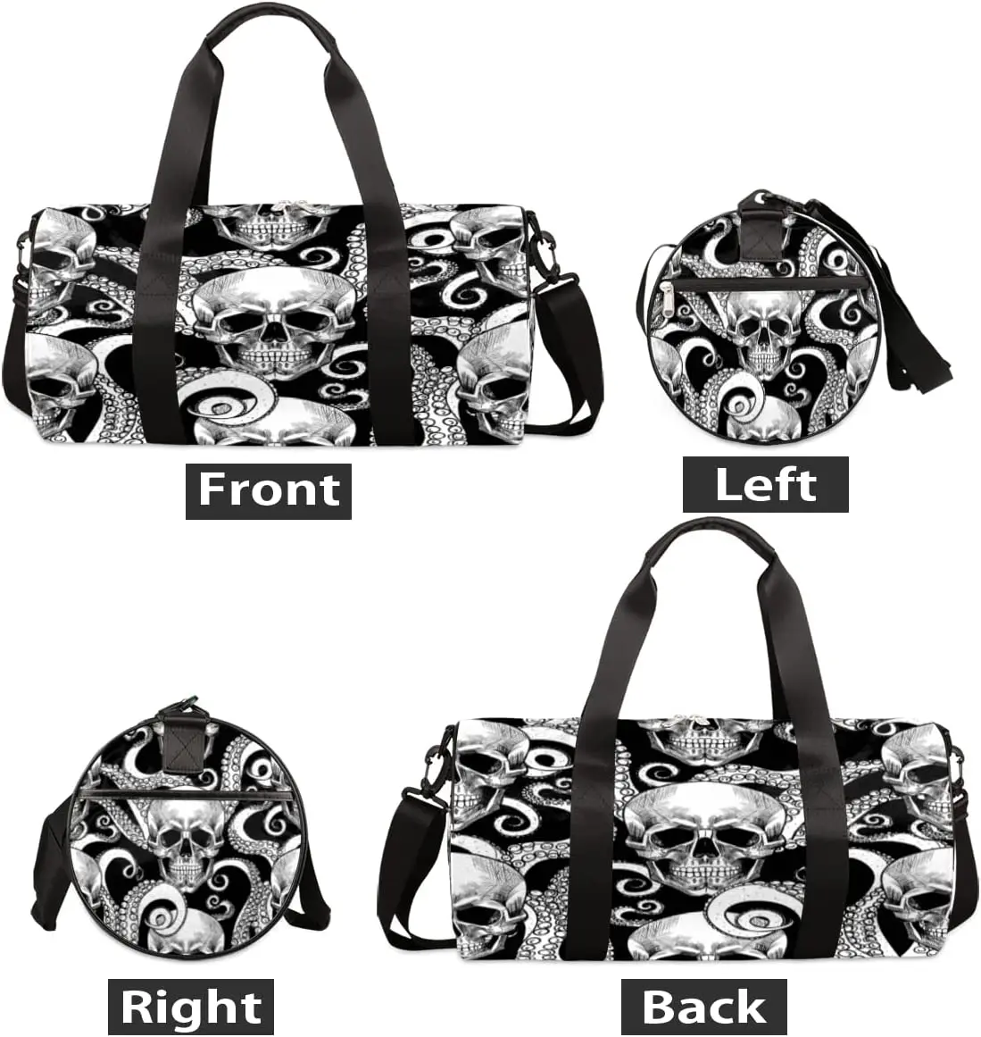 Octopus Skull Travel Duffle Bag Sports Gym Bag with Backpack, Tote Weekender Bag for Women Men Travel Business Trip