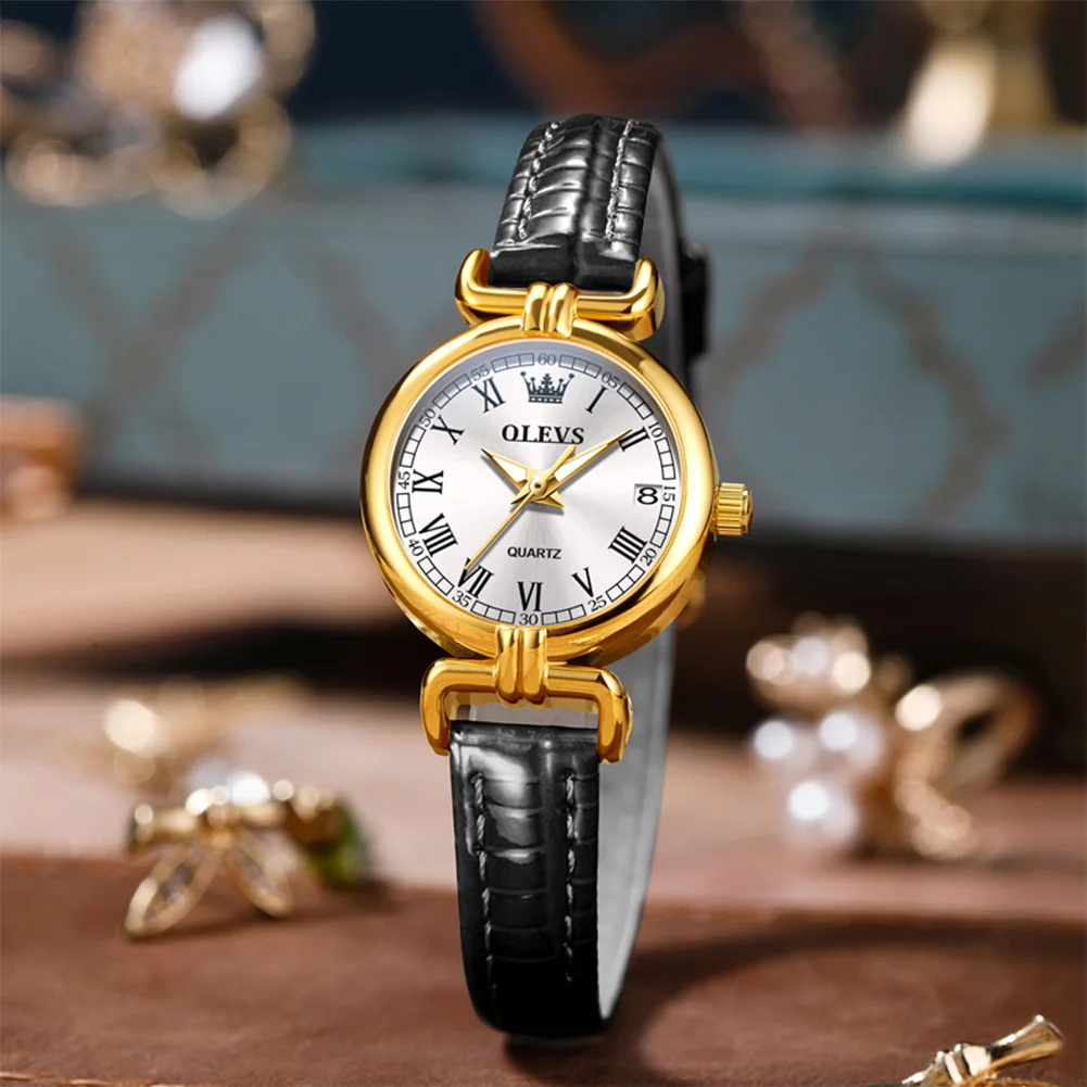 OLEVS ساعات نسائية 5645L قمة الموضة الفاخرة العلامة التجارية الأصلية ساعة كوارتز لسيدة الطلب الصغير مقياس روماني حزام من الجلد جديد