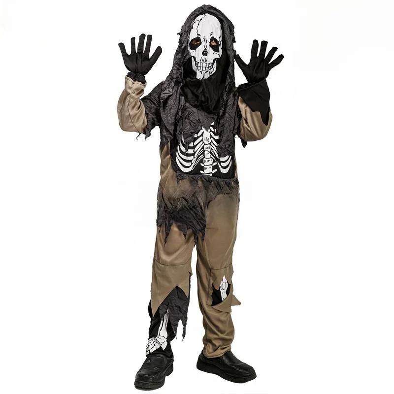 

Boys loween Tattered Cloth Ghost Costume Skeleton Set Masquerade Stage Performance Outfit Ethnic Dancewear Children's Par