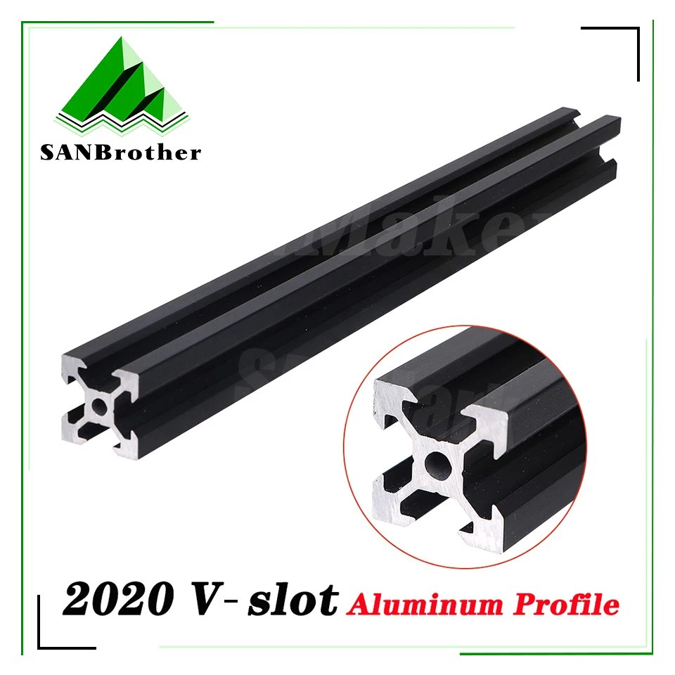 BLACK 2020 V-slot European Standard Anodized Aluminum Profile Extrusion Linear Rail for CNC 3D Printer