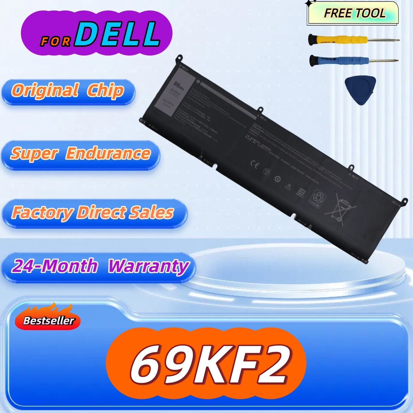 

69KF2 Battery for DELL XPS 15 9500 9510 9520 9530 Precision 5550 5560 G15 5511 5520 5515 5521 G7 Free Tool + 24M Warranty