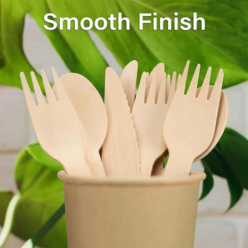50/100PCS Disposable Wooden Cutlery Set Fork Spoon Knife Combo for Cake Ice Cream Dessert Wedding Birthday Party Supplies view 2