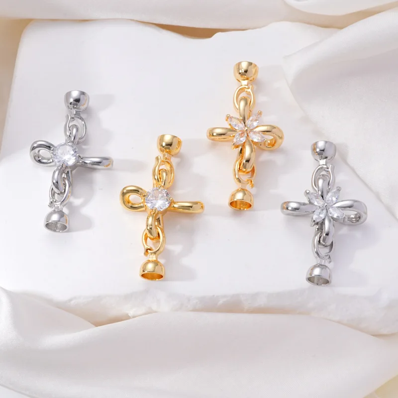 1 Piece Copper Gold-plated Zircon Petal Pearl Necklace Connection Buckle Accessories DIY Jewelry Making Materials Wholesale