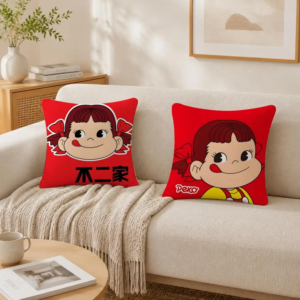 Cute Girl F-Fujiyas Logo Cushion Cover Plush Decorative Pillow Case With Hidden Zipper Cutecore Room Decor For Home