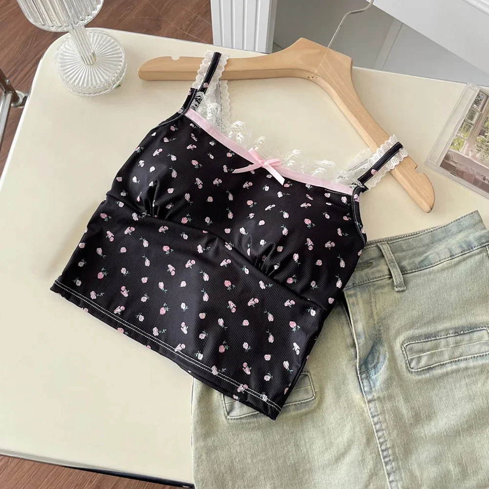 

Camisole For Vacation Sweet Flower Camisole Vest Holiday Getaway Summer Vacation Blue High Stretch Floral Camisole
