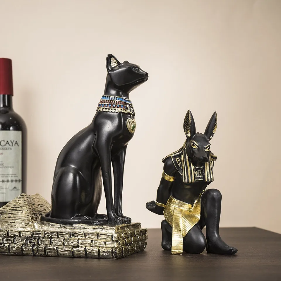

Egyptian Anubis Dog God Bastet Cat Statue Resin Craft Decor for Home Bar Display Miniature Sculpture living room decoration