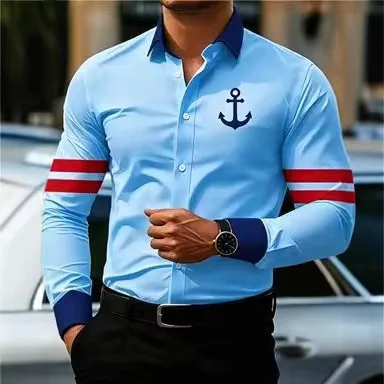 Men's Long Sleeve Shirt Digital Printed Casual Top Trendy Versatile Spring And Autumn Fashion Men's Shirt