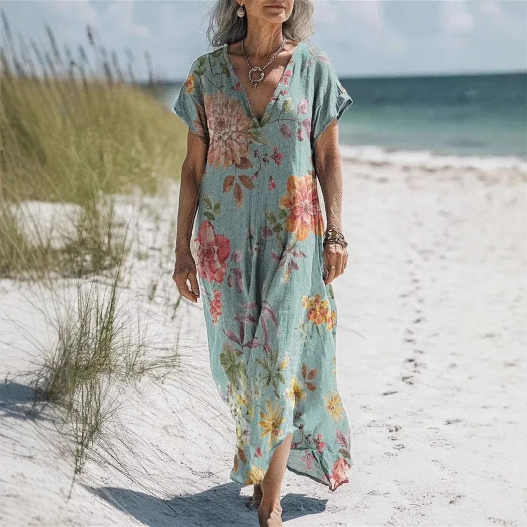 

Seaside vacation dress fashionable new loose printing long blouse simple luxury temperament elegant high-end vacation style part