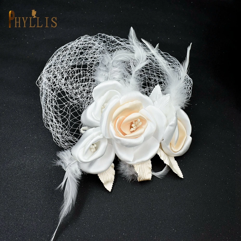 JM01 Handmade Birdcage Veil White Face Net Vintage Wedding Bridal Hats Party Veil With Feather Charming Wedding Fascinators