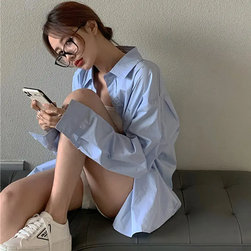 

Рубашки с длинным рукавом, женские клетчатые блузки большого размера, плиссированные подол на пуговицах спереди, рукава-фонарики, минималистичный женский стиль преппи