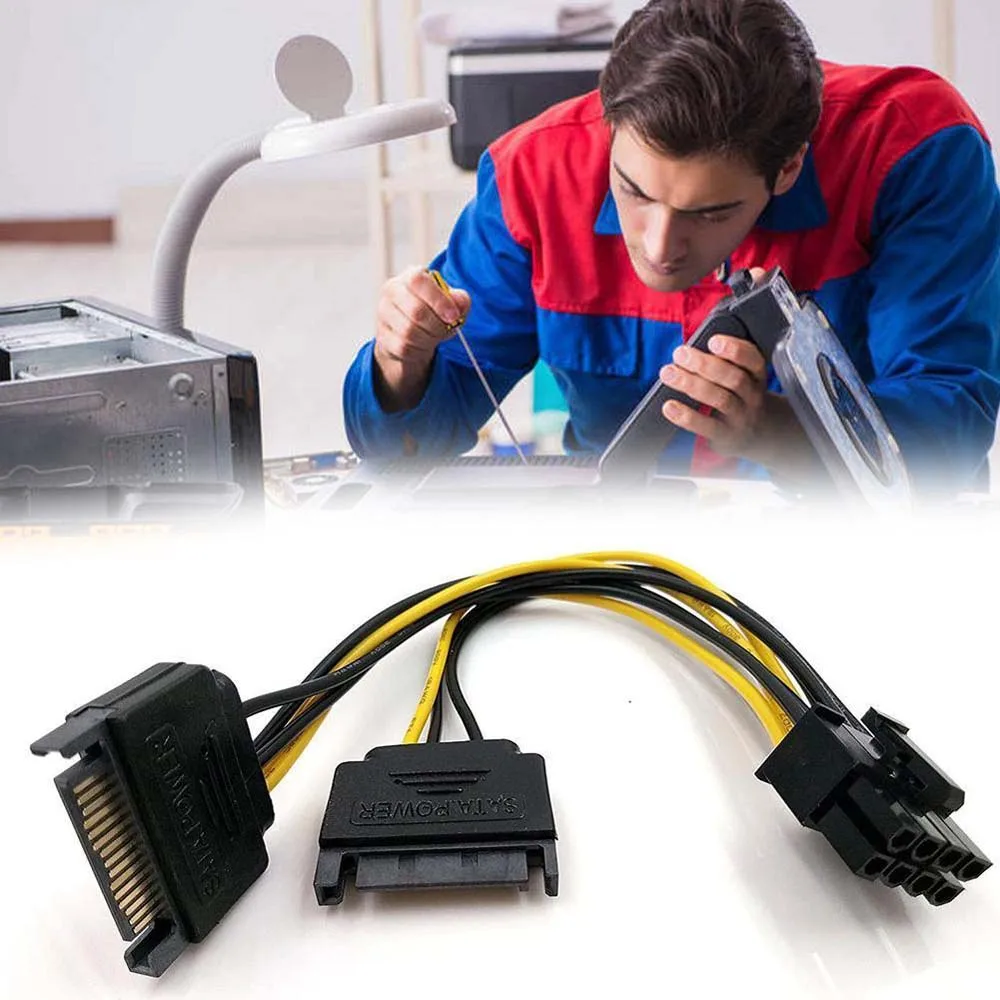 

2x15Pin SATA to 6/8 Pin PCI-E Graphics Card power cord SATA Adapter Cable Power Supply Cable Power Splitter Cable