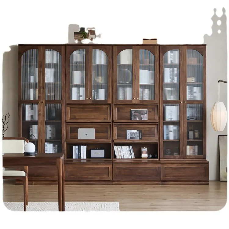 

North American black, walnut all solid wood full wall bookcase simple