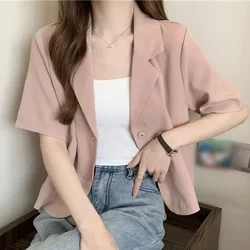 Summer Blazers Women Blazers Medium Elasticity Polyester Single Breasted Solid Color Summer Fashion Hot Stylish