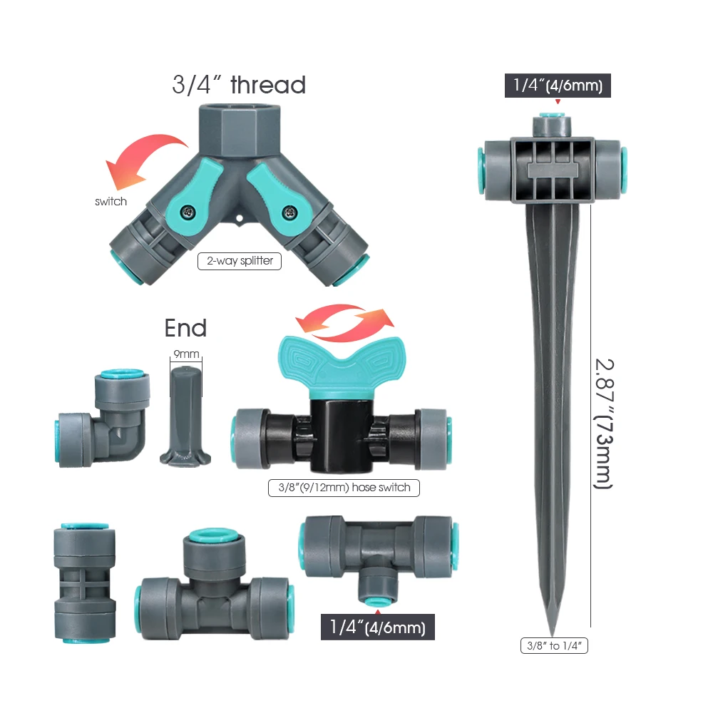 OD-12MM PE PU Tubing Fittings Quick Push Garden Water Connecters 3/8\'\' Hose Coupling Adapter Tap Valve Straight Tee Elbow Stakes