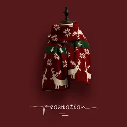 Bufanda de lana de punto de Navidad versátil, bufandas de ciervo, alce, copo de nieve impreso, cálido, personalidad, chal para pareja, regalos de Feliz Navidad