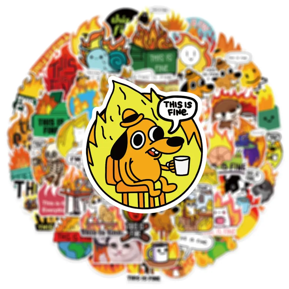 50pcs Vintage Cartoon this is fine Graffiti Stickers Pack Phone Guitar Album Sticker Scrapbooking Supplies Journal Accessories