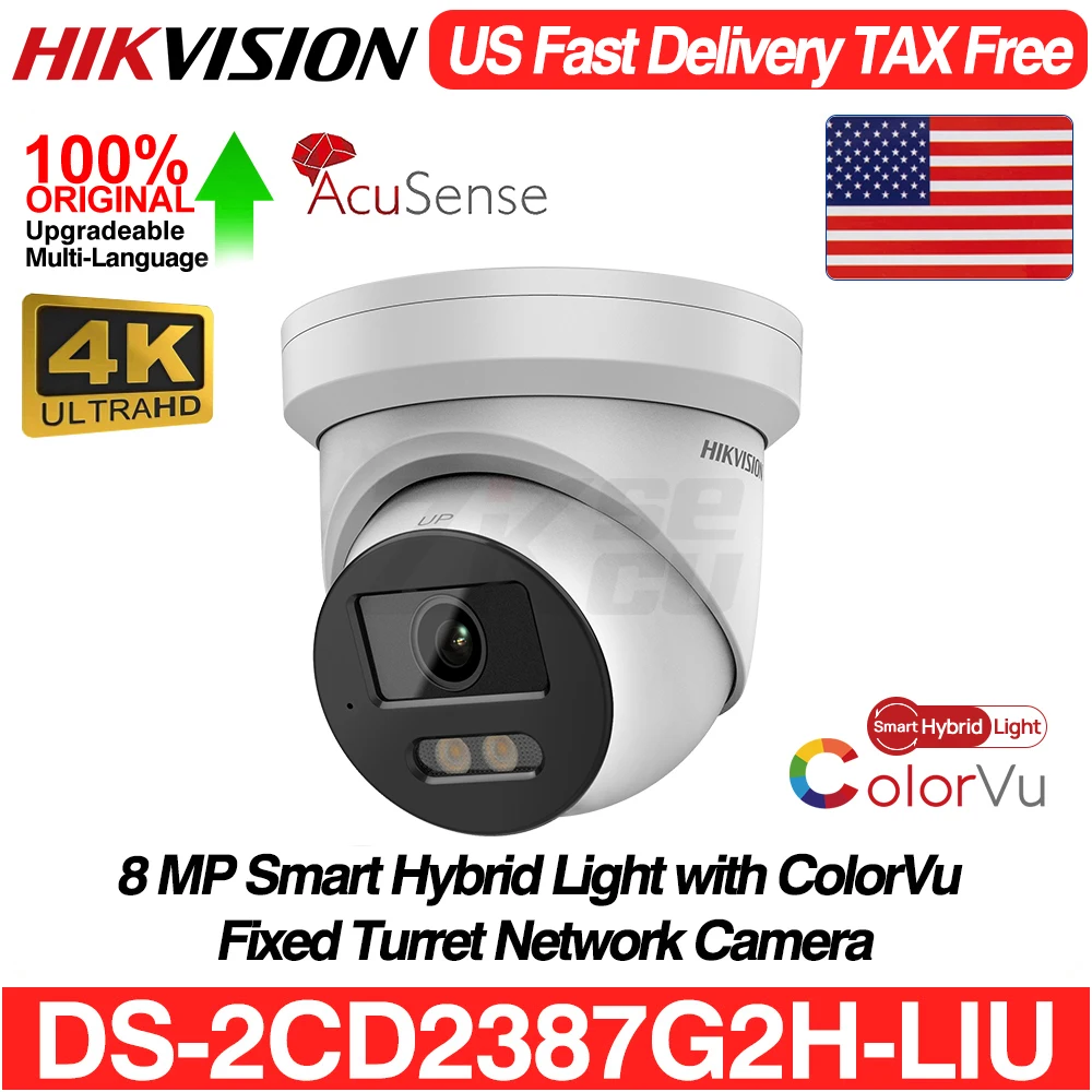 Hikvision DS-2CD2387G2H-LIU 8MP 4K Smart Hybrid Light ColorVu IP Camera Acusense Built-in MIC SD Slot IP67 POE CCTV Surveillance