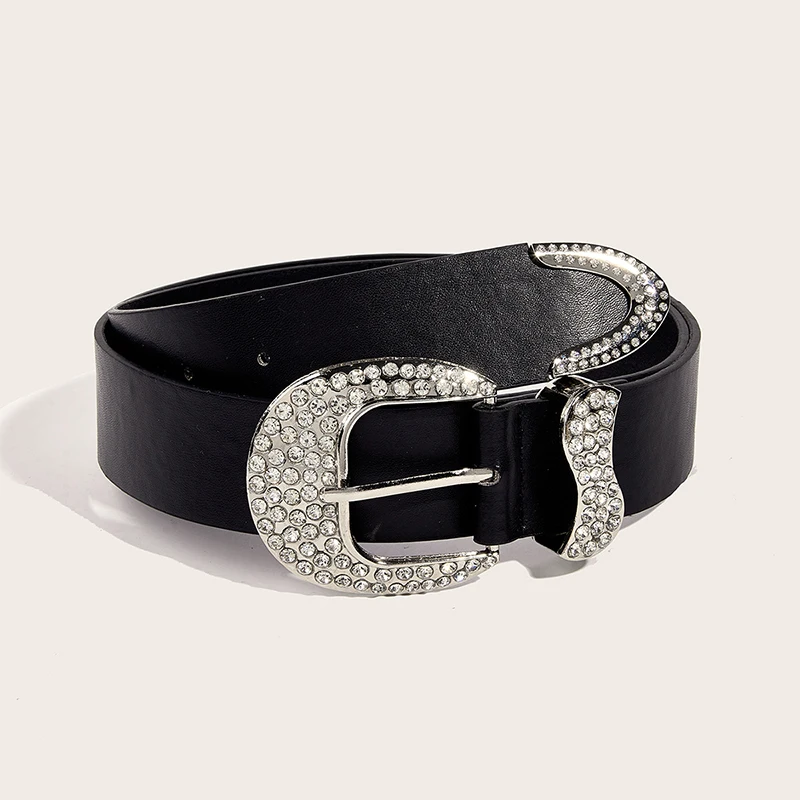 Fashion Rhinestone Y2K Belts For Women Trendy Solid Color Sparkling PU Leather Belt Cowboy Cowgirl Jeans Pants Decoration Belt