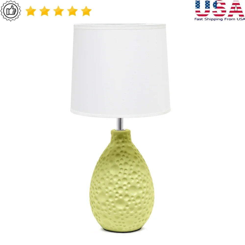 

Textured Stucco Ceramic Oval Table Lamp with White Fabric Shade Living Room Bedroom Office Kids Room College Dorm Lighting