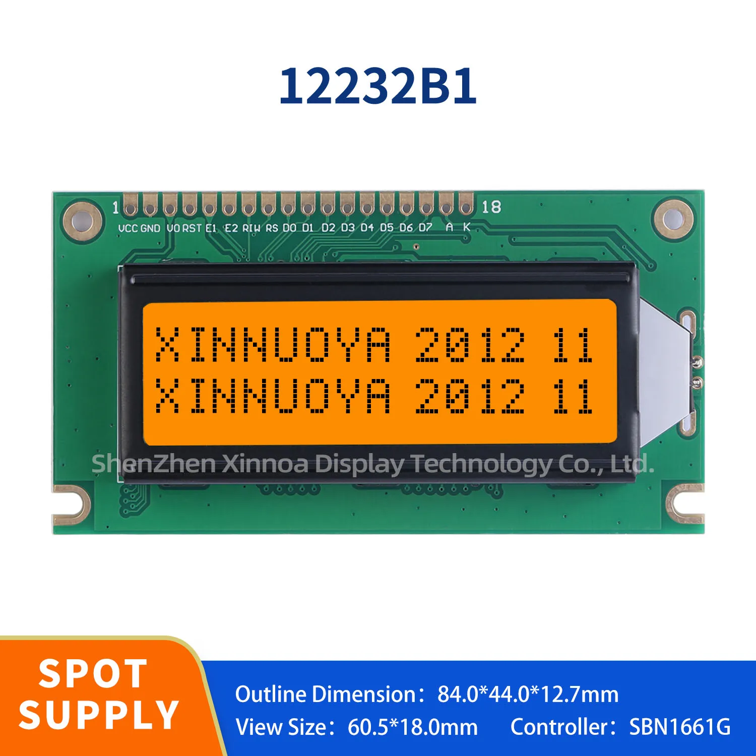 Industrial grade 12232 LCD 84x44mm LCM SED1520 12232 122x32 Graphics Panel 18 PIN Compatible with LCM12232B1 Amber black font