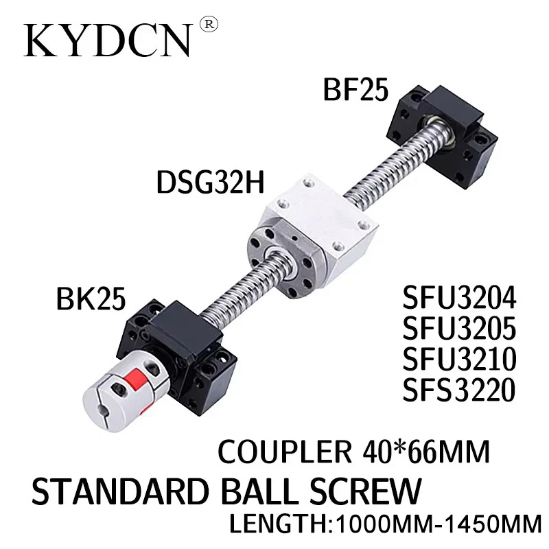 

SFU3204 SFU3205 SFU3210 Ball screw length 1000-1450mm screw, nut holder plus BK25BF25 support seat and coupling ball screw set