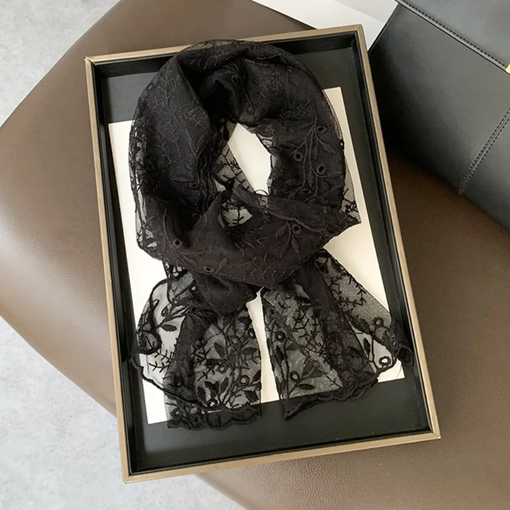 

Retro Embroidered Flower Lace Scarf Breathable Mesh Lightweight Sunscreen Shawl Long Female Headscarf Spring