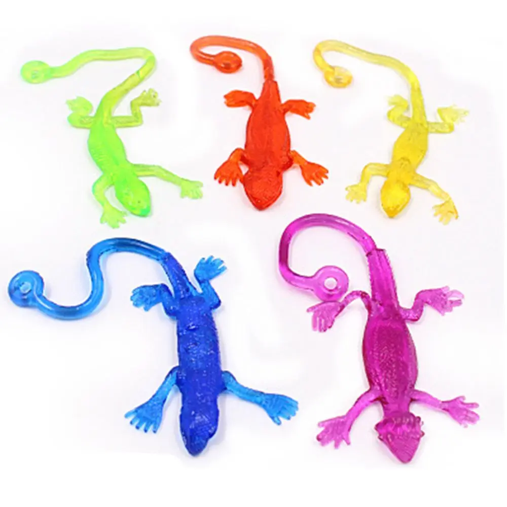 5Pcs Wholesale Novelty Sticky Lizard Animals Retractable Viscous Creative Rubber Lizard Children Funny Gadget Novelty Toys