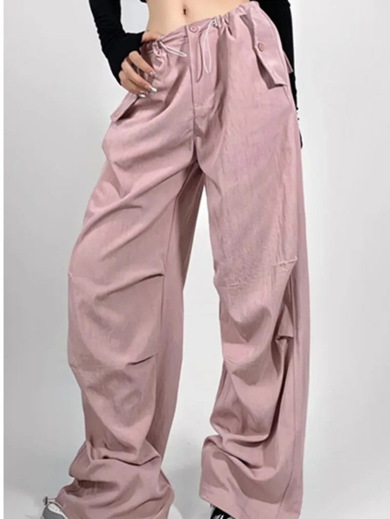 Autumn New High Waisted Drawstring Quick Drying Cargo Pants Women Loose Casual Versatile Solid Color Wide Leg Sports Pants KYRY