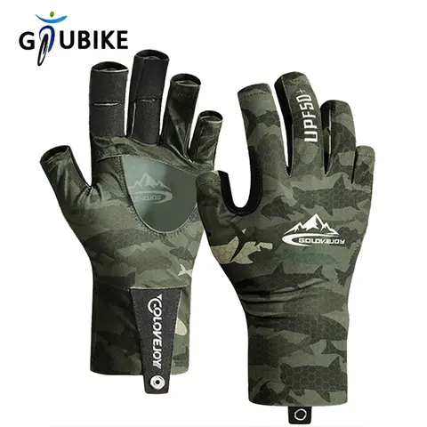 GTUBIKE 낚시 장갑 햇볕 보호 야외 스포츠 미끄럼 방지 얼음 실크 통기성 반 손가락 낚시 애호가 남자 장갑 Best5