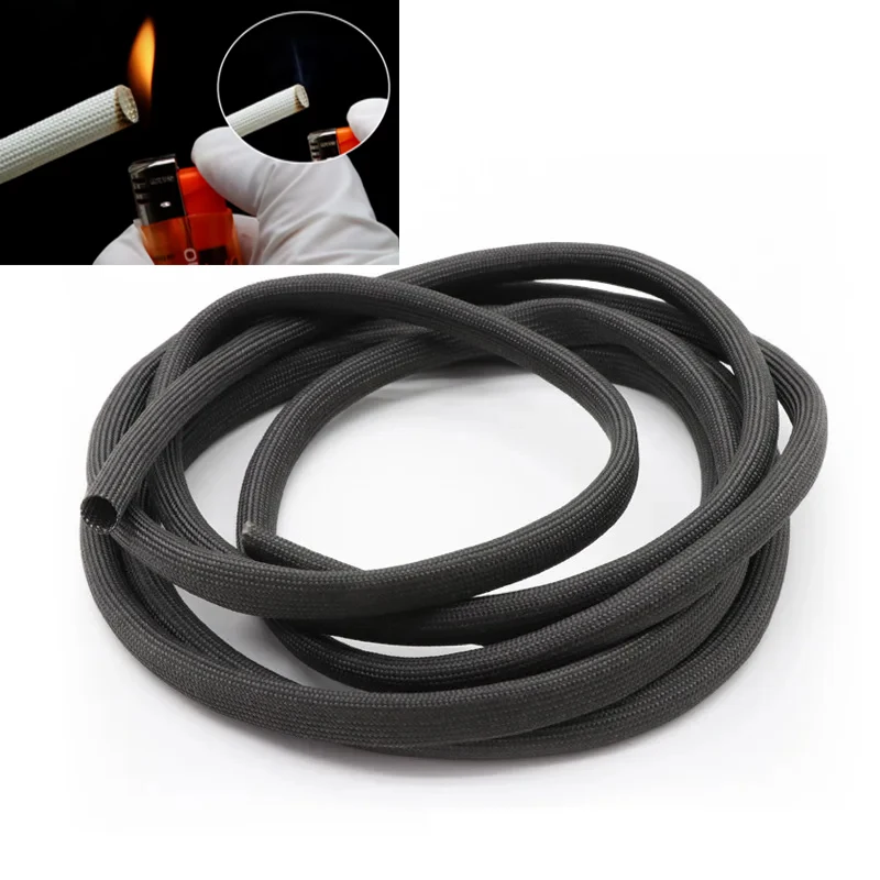 Black Braided Fiberglass Sleeve 1m Dia 1-30mm 600 Deg.C High Temperature Chemical Glass Fiber Tube Fiberglass Sleeving