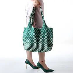 Double Knit Hand-woven Bag Handmade Plaid High-capacity Knot Wrist Bag Tote Bag Mid-autumn Festival