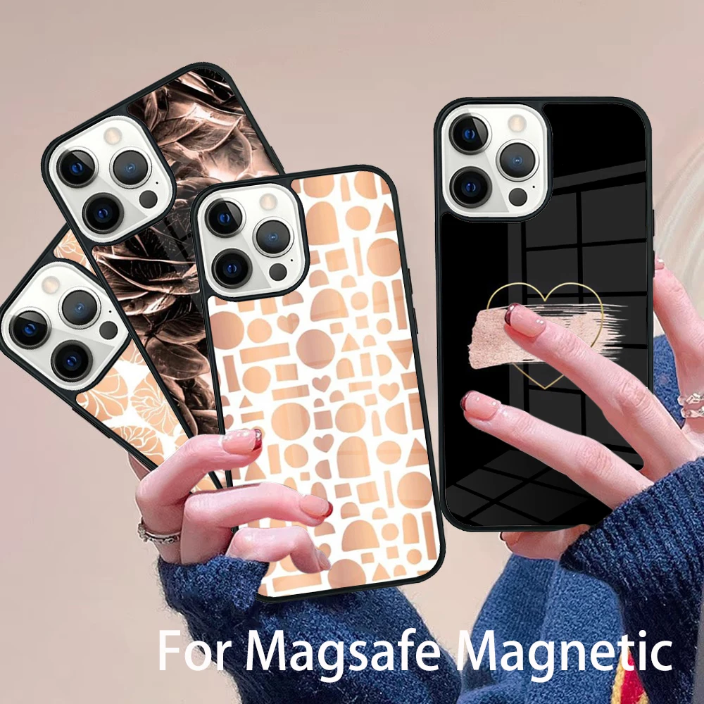 

Love Rose Gold Style Phone Case Magesafe Magnetic Wireless Charge Cover For IPhone 16 11 12 13 14 15 Pro Max Plus Mini