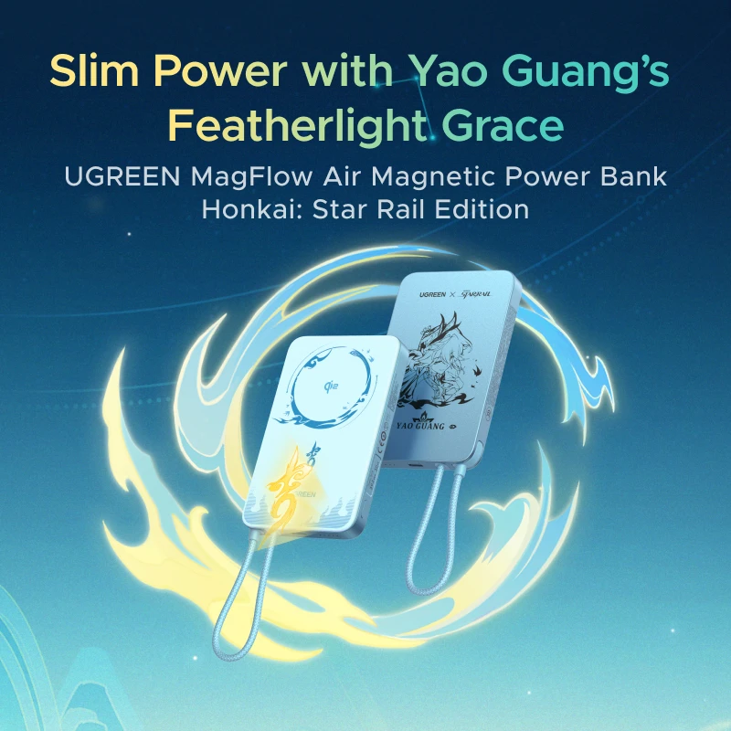 UGREEN Honkai Star Rail Yao Guang 10000mAh Magnetic Power Bank 45W Built-in Cable Fast Charge 25W Qi2 Wireless 3C Certified